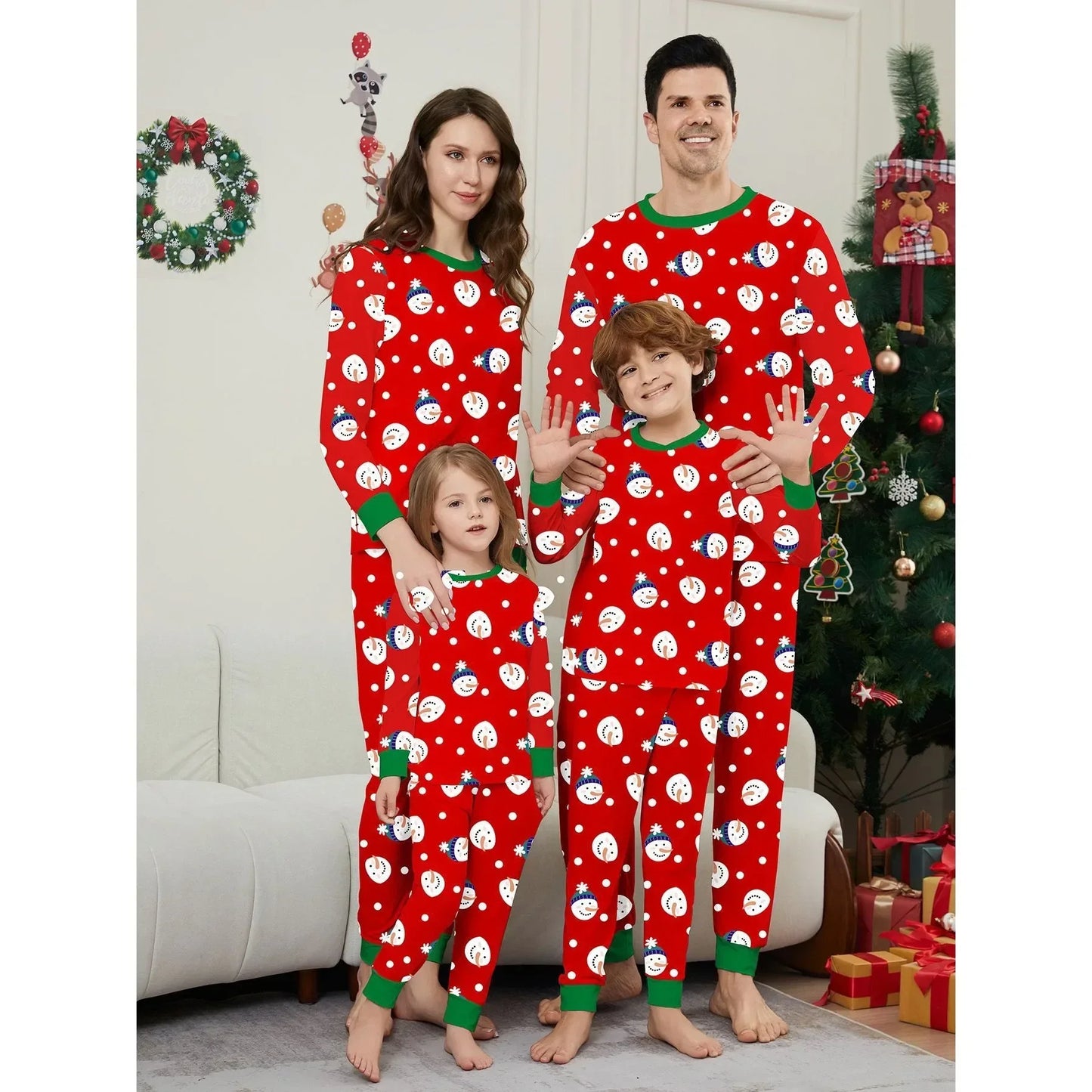 Maxy 2024 Winter Christmas Family Matching Clothes Cartoon Allover Print Casual Soft Lounge-wear Parent-child Pajamas Set Xmas Gift