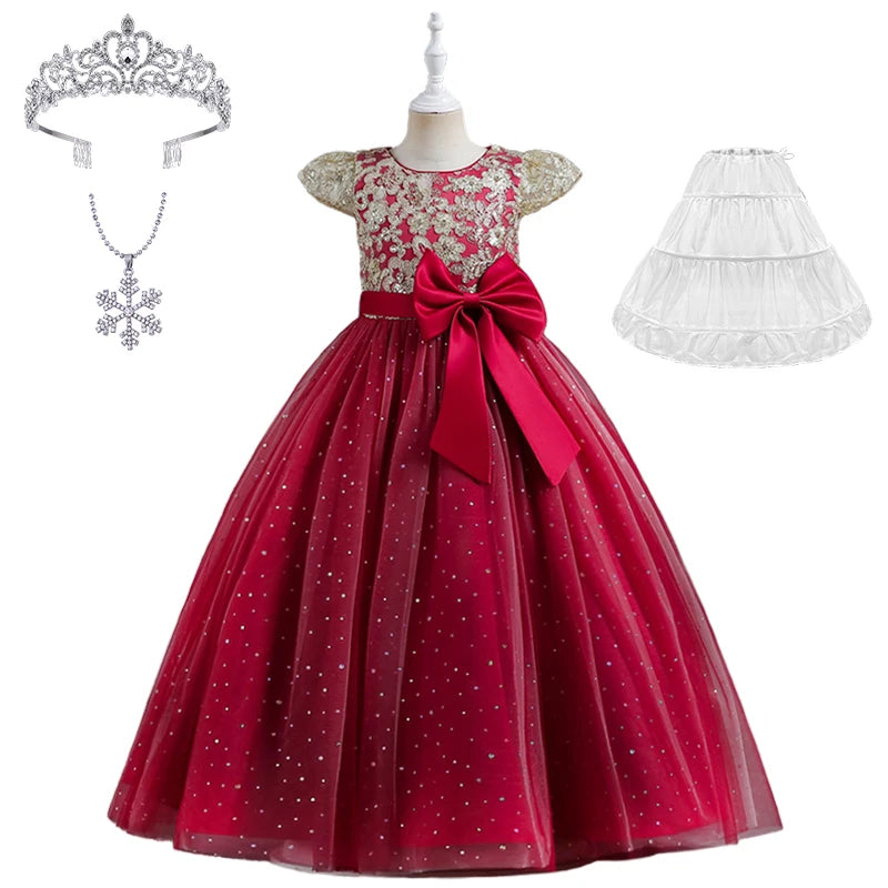 Maxy 5-14 Years Luxury Children's Elegant Party Long Bridesmaid Dresses for Girls Teenage Ceremonial Occasions Clothing Kids Dresses