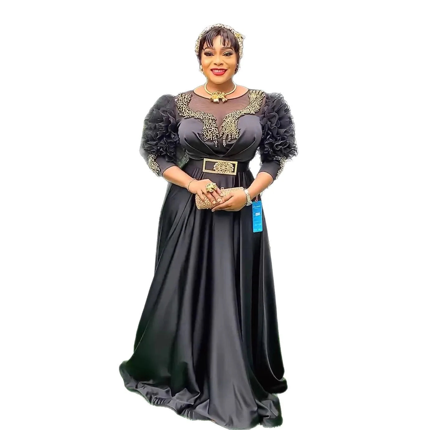 Amay Women Party Evening Dress Luxury Lace Sleeve High Waisted Plus Size Gown Ankara Wedding Outfits Muslim Sequin Maxy Dress