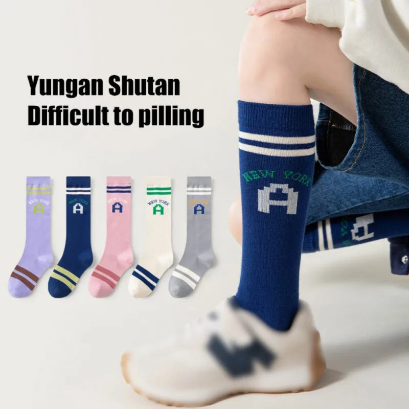 Maxy College Style 3-12Y Children Girls Socks Letters Student Stockings Multi Colored Kid Boys Calf Socks Cotton Stockings