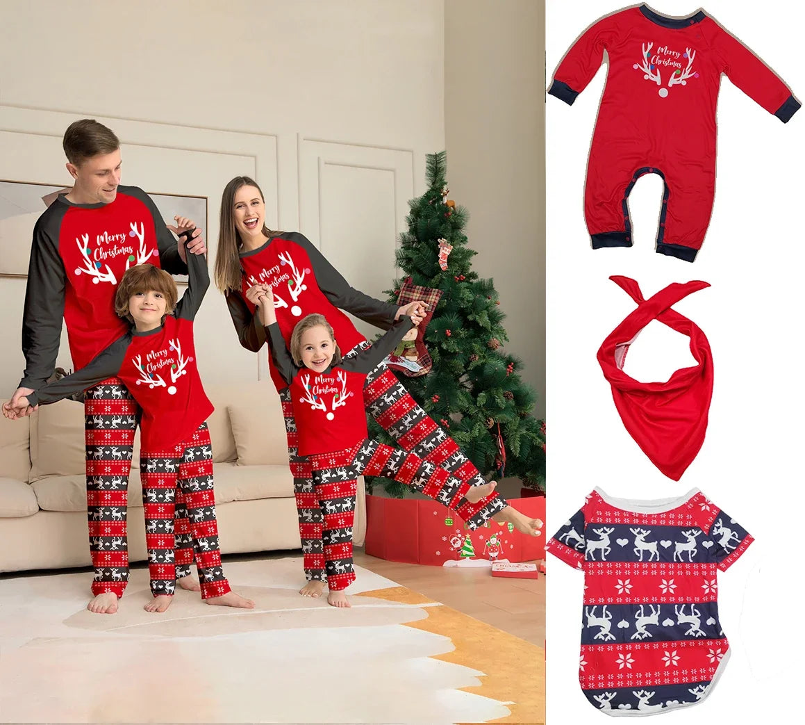 New DIY Blank on the Front Family 2023 Christmas Pajamas Set Adult Kids Baby&Dog Matching Clothes Soft Sleepwear Family Look Pjs