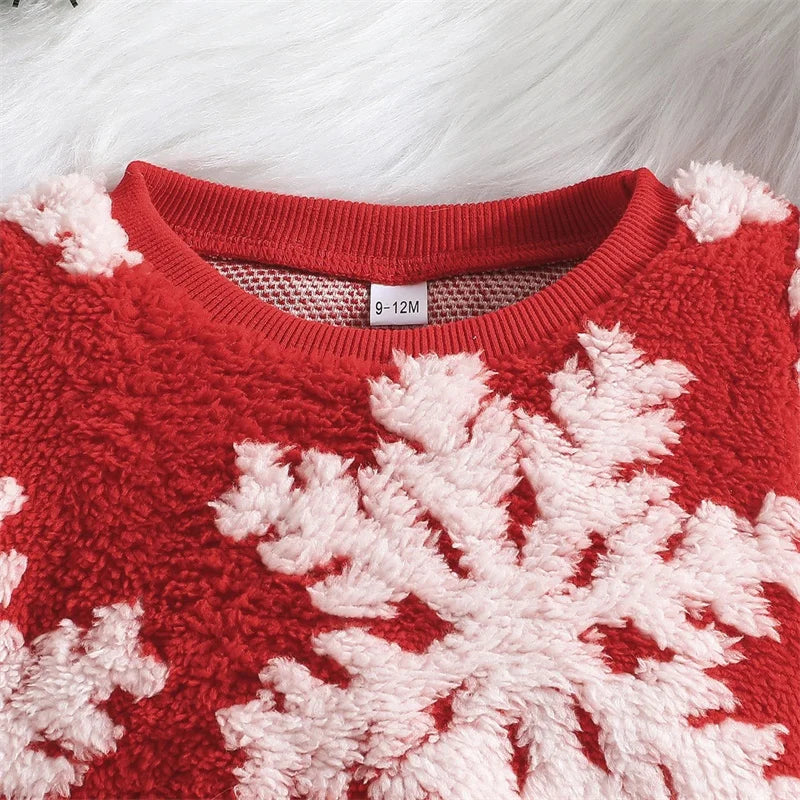 Suefunskry Baby Girl Christmas Party Dress, Long Sleeve Round Neck Fuzzy Christmas Snowflake Sweatshirt Tulle Patchwork Dress