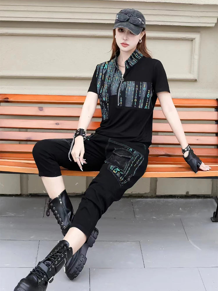 Max LuLu Summer Fashion Outfits 2024 Womens Printed Two Pieces Sets Loose Tops Luxury Tshirts Elastic Vintage Pants Casual Suits