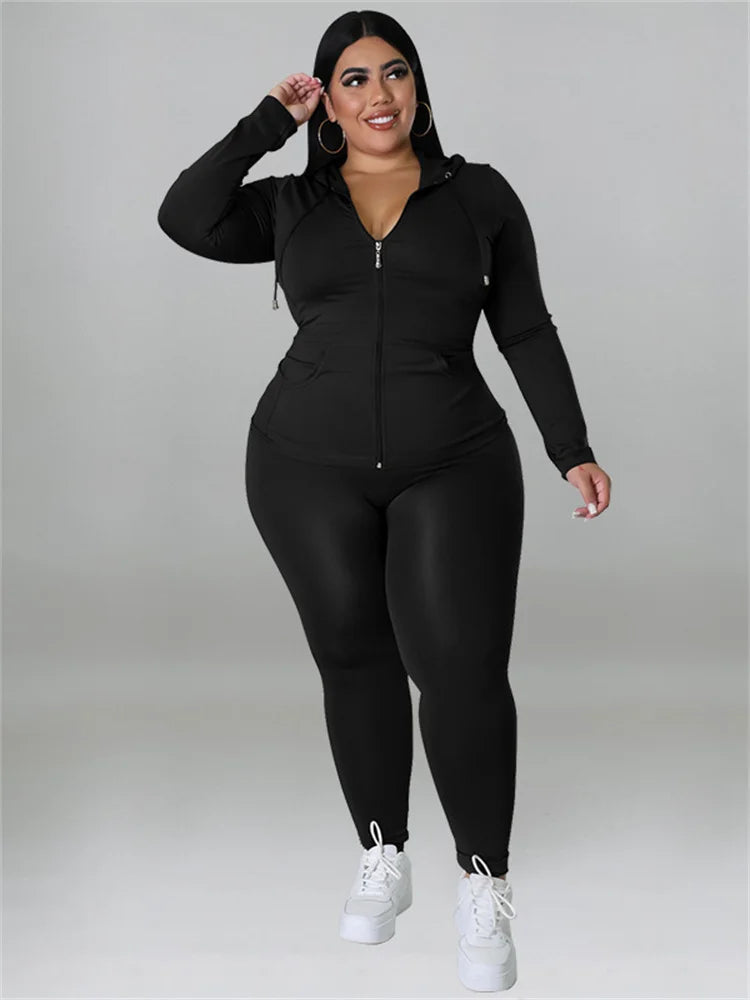 Wmstar Plus Size Two Piece Outfits Women Hoodies Sweatsuit Leggings Pants Sets Solid Stretch Matching Wholesale Dropshipping New