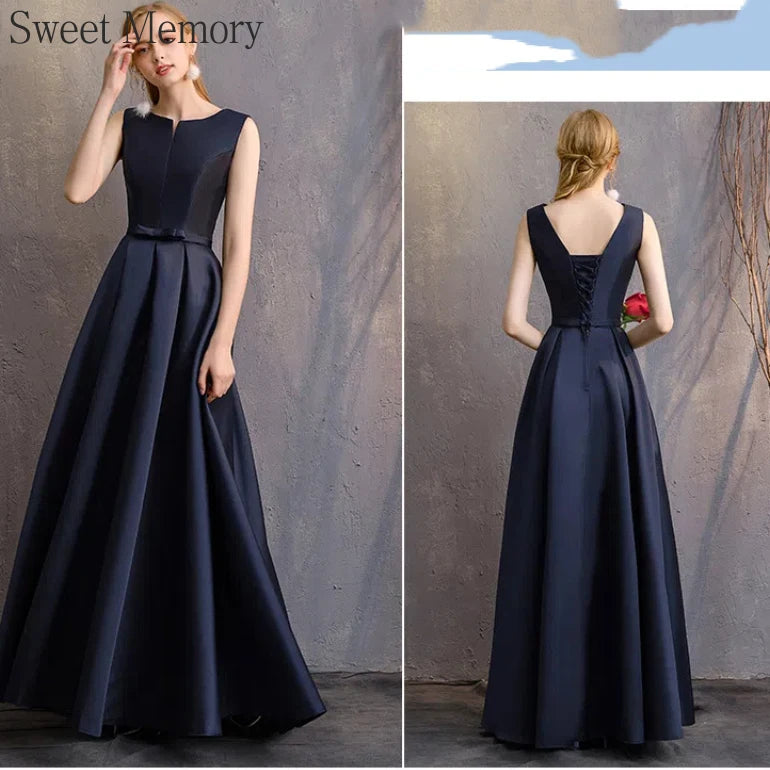 Maxy D4101 Customized Dark Blue Satin Bespoke Occasion Dresses  Vestidos Elegant Woman Long Prom Bridesmaid Party Dress