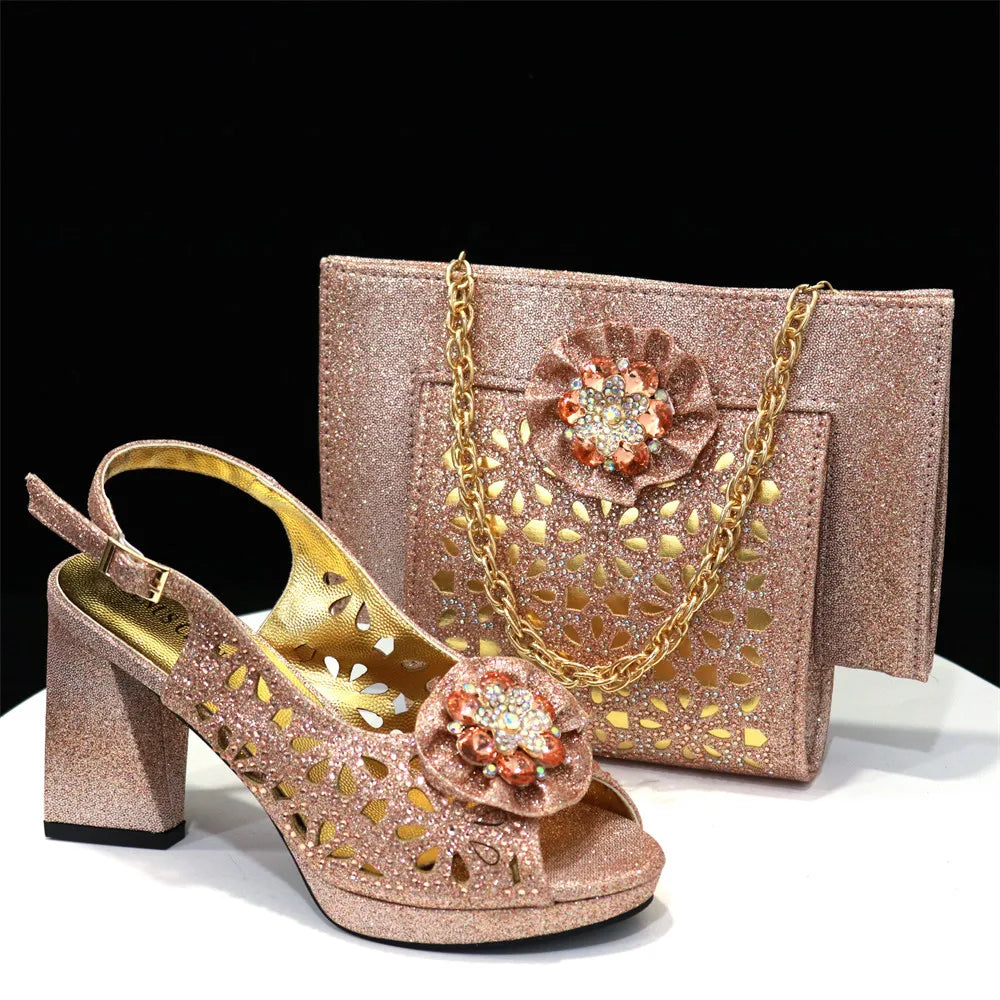 Latest Maxy Shoes and Bags To Match Shoes with Bag Set Women Shoes with Bag Decorated with Rhinestone Shoes and Bag Set