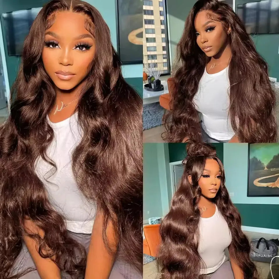 Maxy Body wave Chocolate Brown Human Hair Wig 40 46 Inches 13x4 13x6 Hd Lace Frontal Wig Pre Plucked Brazilian 200 Density Wigs