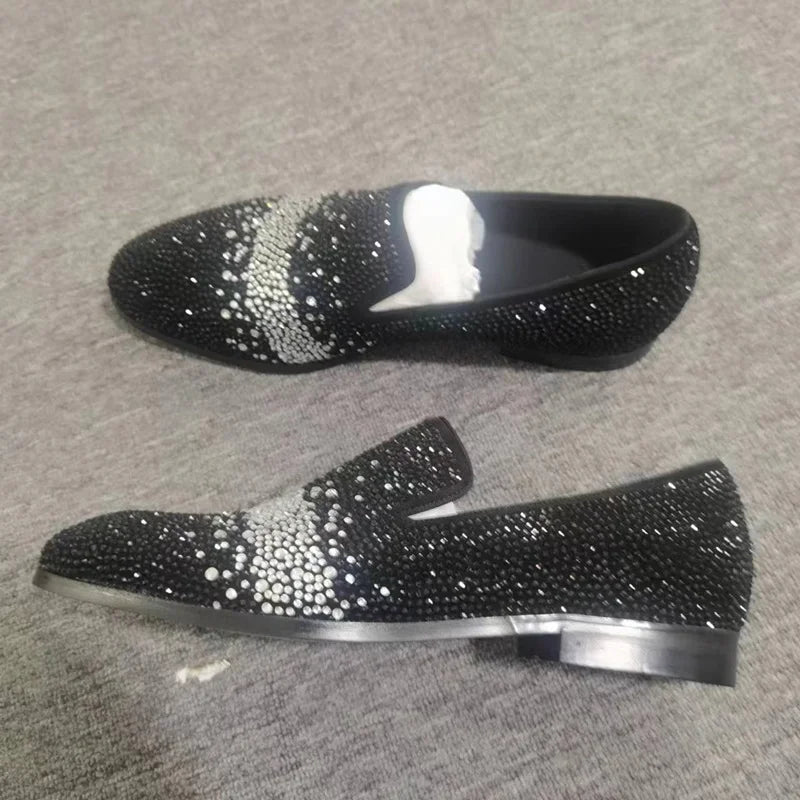 Visco New Stylish Shining Rhinestone Loafers for Men Fashion Suede Shoes Man Dress Shoes Luxury Slip On Party And Wedding Shoes