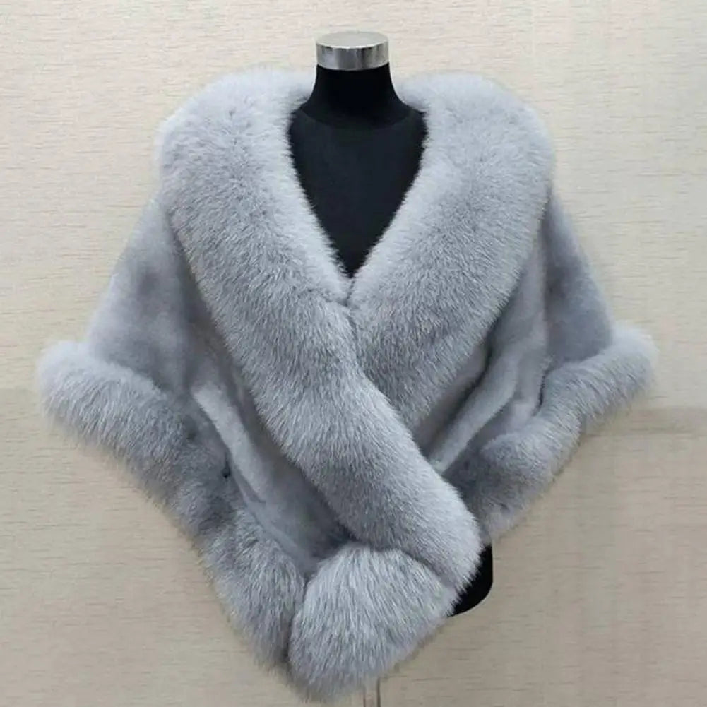 Gacy Faux Fur Mercygrace Faux Rabbit Collar Winter Shawls Elegant Bridal Fur Wrap Shawl Plush Warm Cape Coat Fluffy grace Women Jacket