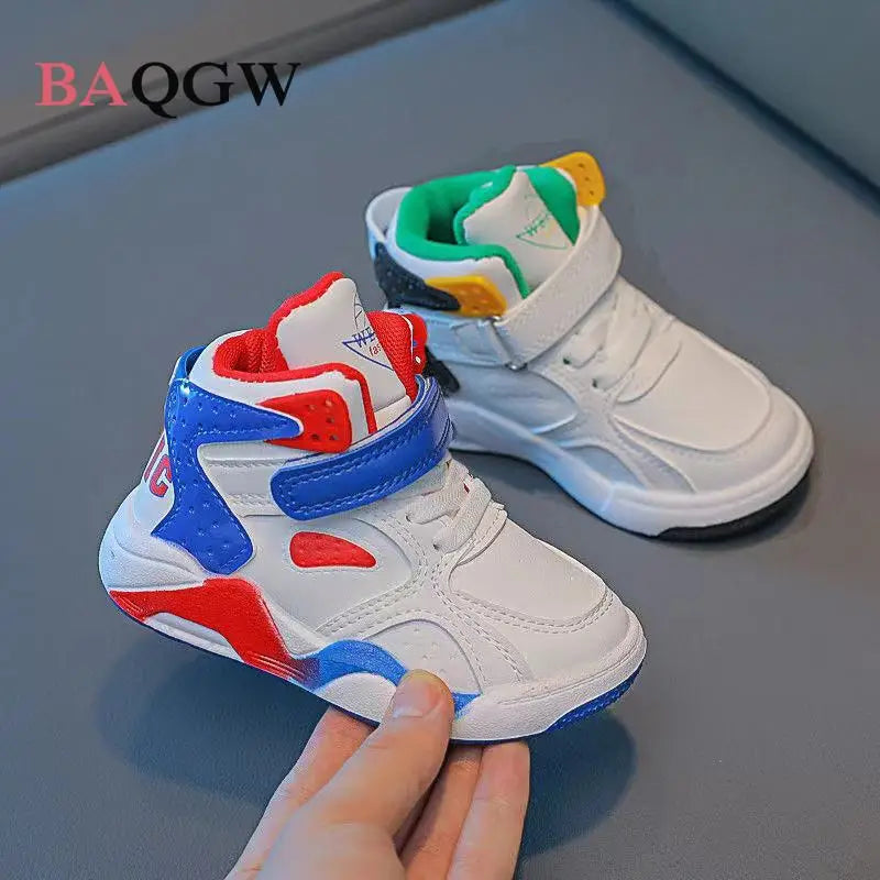 Babs Size 21-36 Children Basketball Shoes Girls Boys Hig-top Breathable Sport Shoe Kids Soft Bottom Running Sneakers Baby Toddlers