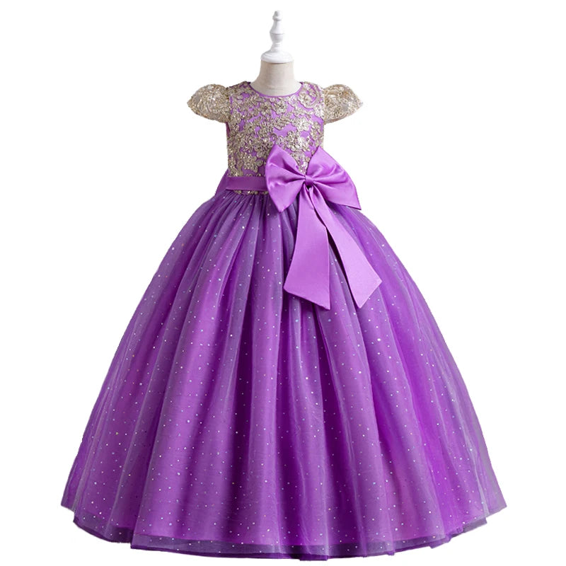 Maxy 5-14 Years Luxury Children's Elegant Party Long Bridesmaid Dresses for Girls Teenage Ceremonial Occasions Clothing Kids Dresses