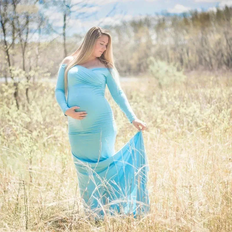 Maxy Long Sleeve Maternity Dress for Photography Props Elegant Pregnancy Clothes Pregnancy Dress Pregnant Photo Shoot Clothing