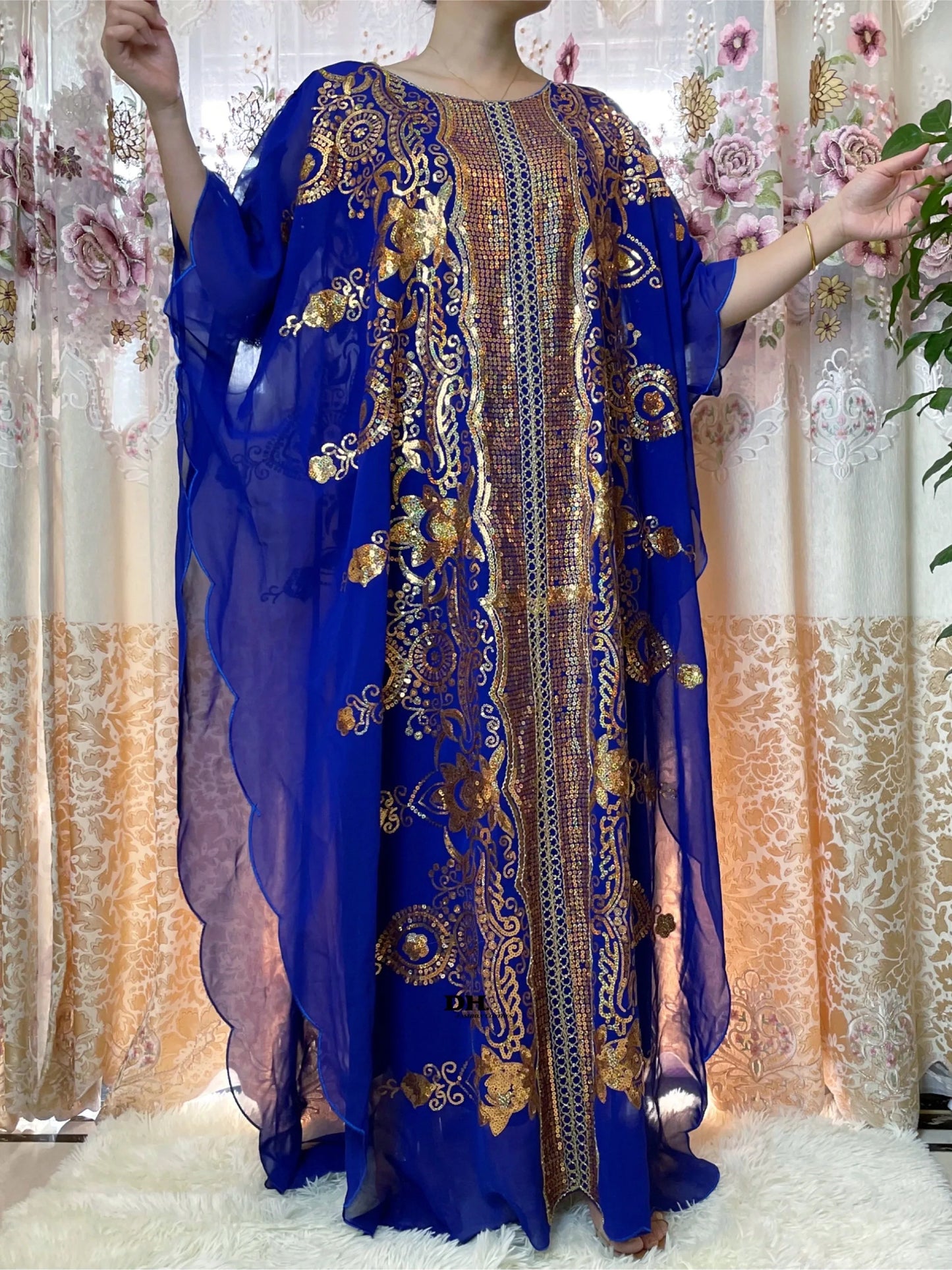 Maxy New Middle East Loose Large Size Dubai Chiffon Elegant Temperament Sequined  Spring Traditional Ethnic Style Dress