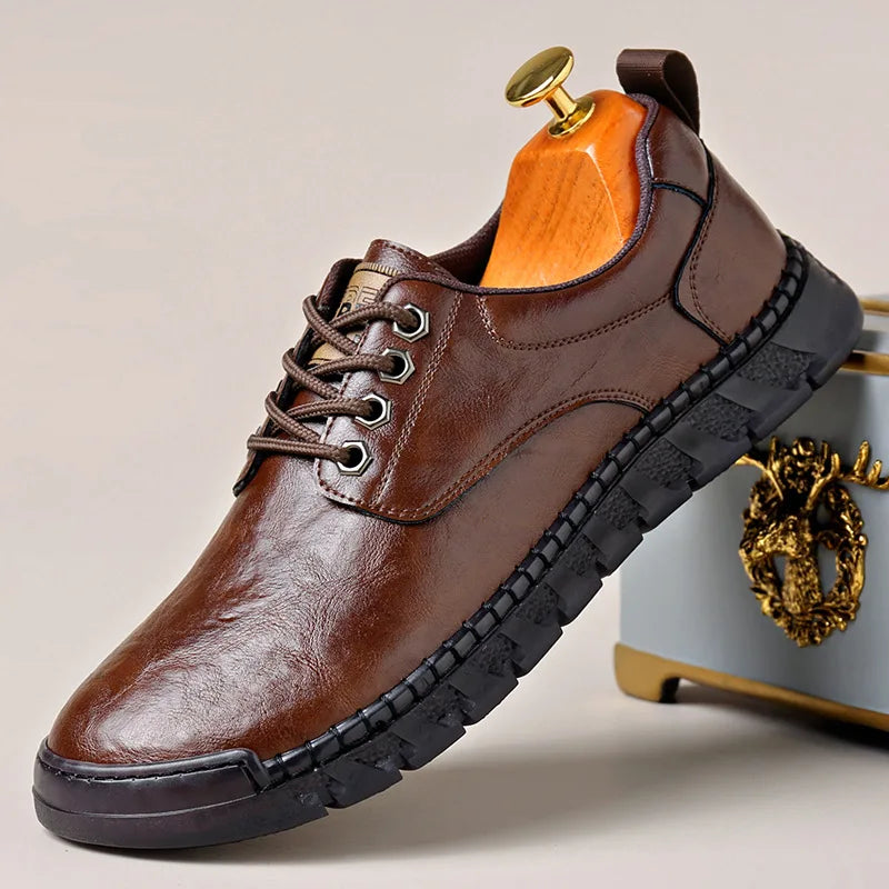 Visco Solid Color Big Size Men's Business Casual Leather Shoes Spring Autumn Lace New Designer Shoes for Men