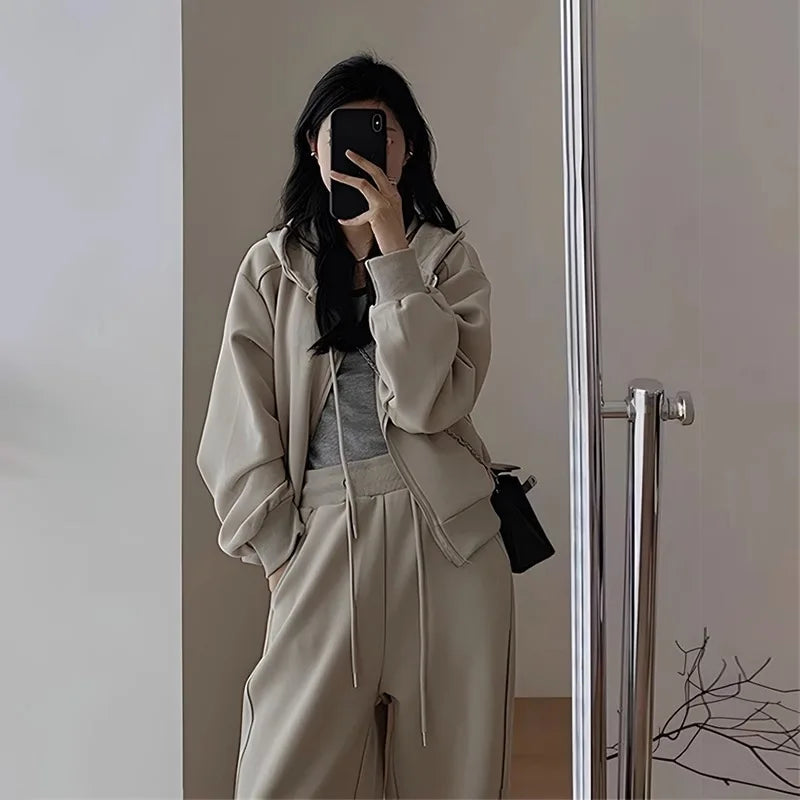 Maxy Autumn and Winter Fashion Casual Hoodie Sportswear Women's Set Wide Leg Pants Hooded Running Two-piece Set