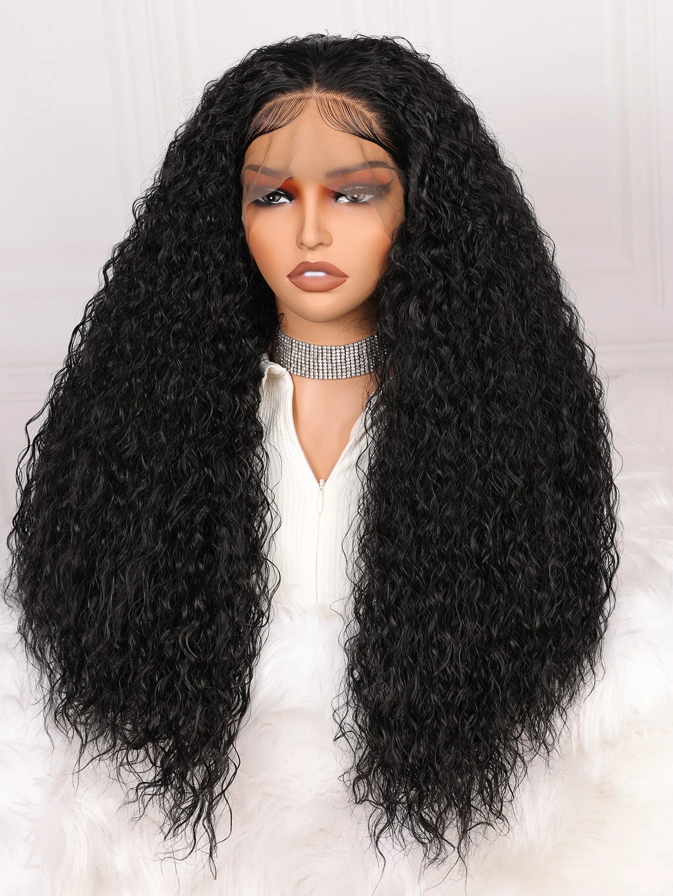 Amay Soft Glueless 180Density 26Inch Long Black Kinky Curly Deep Lace Front Wig For Women With Baby Hair Preplucked Daily