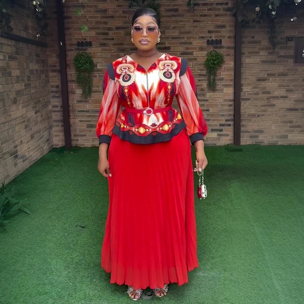 Maxy African Clothes for Women 2 PCS Sets Tops and Skirts Suits Dashiki Ankara Turkey Outfits Gown Plus Size Wedding Party Dresses