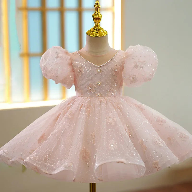 Maxy Bridesmaid Dresses for Kid Girls Children Princess Beading Sequined Ball Gowns Infant Pink Evening Dress Toddlers Vestidos