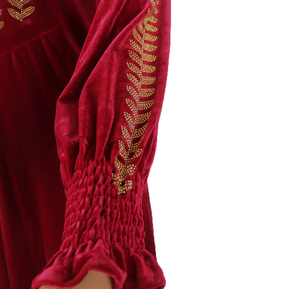 Plus Size African Dresses for Women Velvet Diamonds Evening Wedding Maxi Dress Kaftan Dubai Abaya Elegant Ankara Dashiki Robe