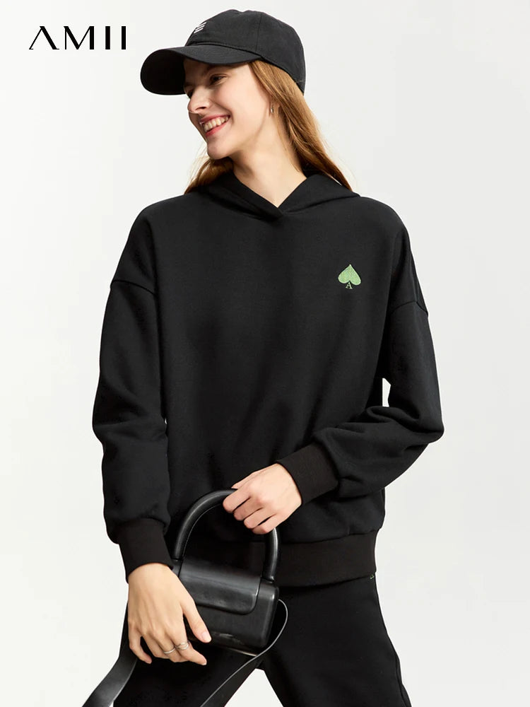 Maxy Minimalist Hoodies for Women 2024 Spring Warm Embroidery Loose Sweatshirt Casual Trousers Female Pant Separately
