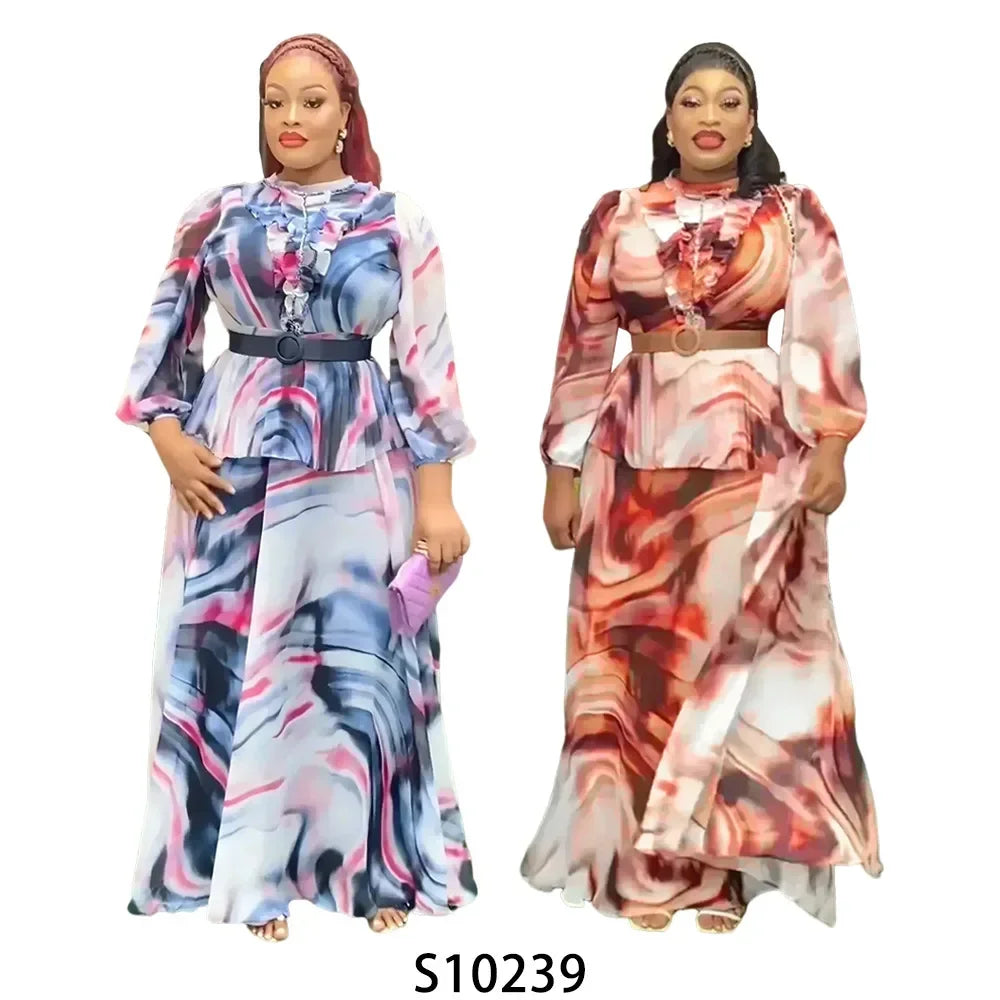 Elegant African Dresses for Women 2025 Autumn Spring Fashion Africa Clothing Plus Size Muslim Print Evening Party Long Dress