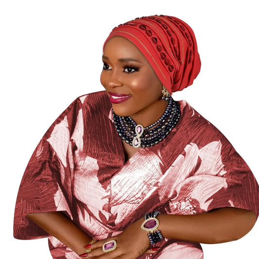 Maxy New Diamonds Turban Cap for Women Muslim Hijab Bonnet Headscarf Nigeria Geles Wedding Hat African Auto Gele Head ties Head Wrap