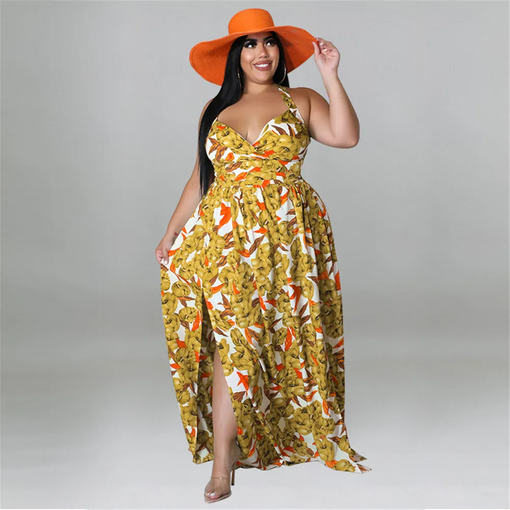 Wmstar Plus Size Dresses for Women Clothing Summer Holiday Bandage Open Back Elegant Beach New Maxi Dress Wholesale Dropshipping