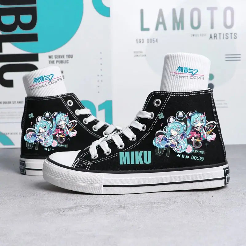 Maxy Kawaii Hatsune Miku Canvas Shoes Summer New Thin Shoes Cartoon New High Top/low Top Versatile Boy Girl Shoes Couple Style