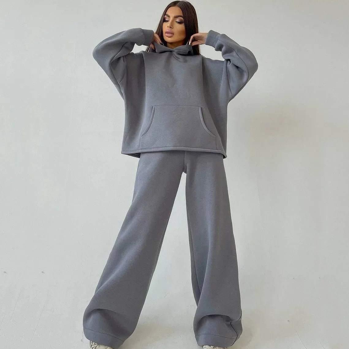 Casual Sport Tracksuit Women Hooded Two Pieces Set Sweatshirts Pullover Hoodies Pockets Pants Suit Trousers Outfits Autumn 2025