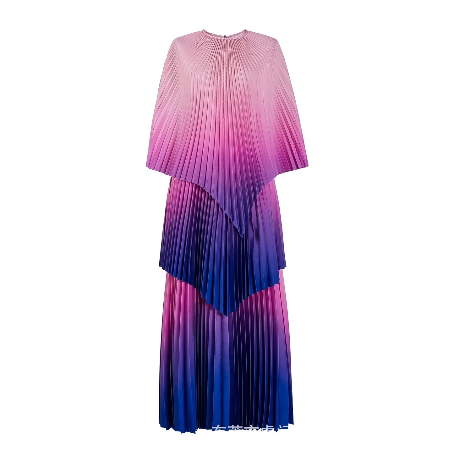 Maxy Fashion Plus Size Women Dress Miyake Pleated Gradient Color Ladies Clothing Irregular Shawl Top &  A-line Skirt New