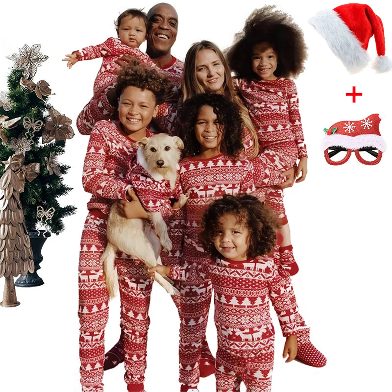 Maxy 2024 New Year Cotton Retro Printed Christmas Pajama Sets for the Whole Family Matching Pajamas Home Clothes Xmas Loungewear Pjs