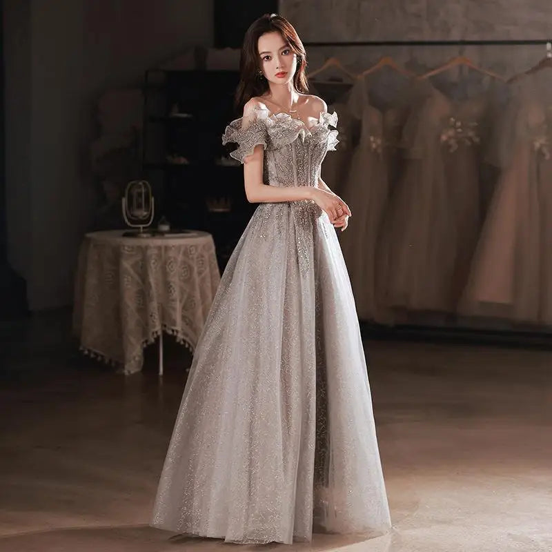 Maxy Banquet Evening Dress for Women New Style Spring and Summer One Shoulder Elegant Annual Meeting Host Fairy Style Birthday Dress