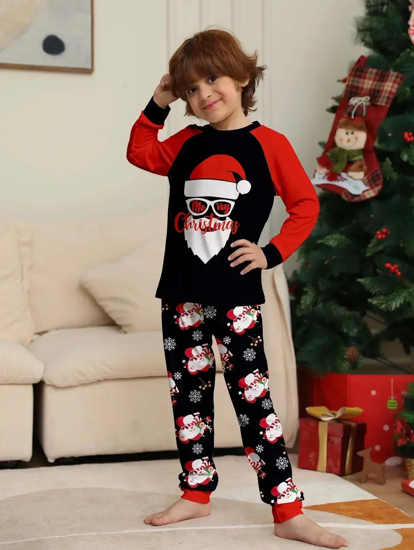 Christmas Matching Pajamas Set New Year's Clothes Santa Allover Print Adults Kids 2 Pcs Suit Baby Romper Xmas Family Look