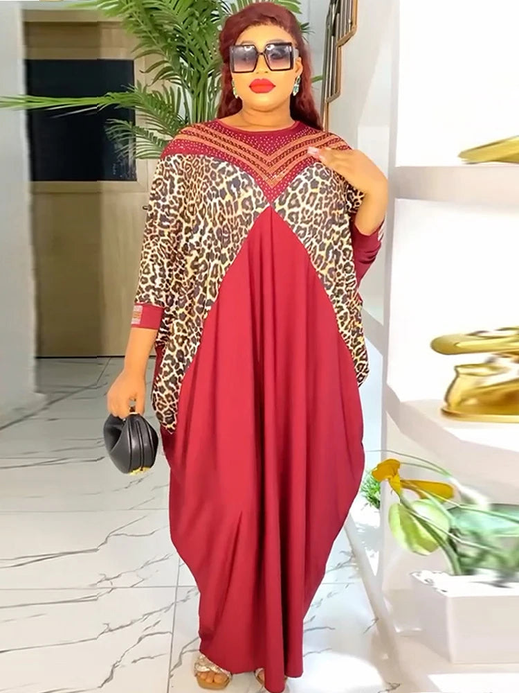 Maxy Dashiki Leopard Print Dresses African Turkey Women Loose Boubou Dubai Muslim Abayas 2024 Summer Dress Party Evening Gown Robes