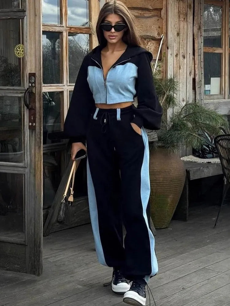 Maxy 2 Piece Women Sets New Arrival Spring Summer Matching Sets Two Pieces Sets Denim Top Jeans Pants Suits Outfits Clothing