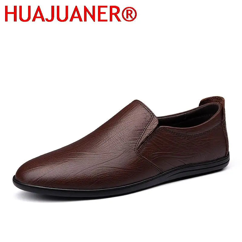 Amay New Italian Genuine Leather Shoes Men Loafers Casual Dress Flats Luxury Brand Soft Man Moccasins Comfy Slip On Formal Boat Shoes