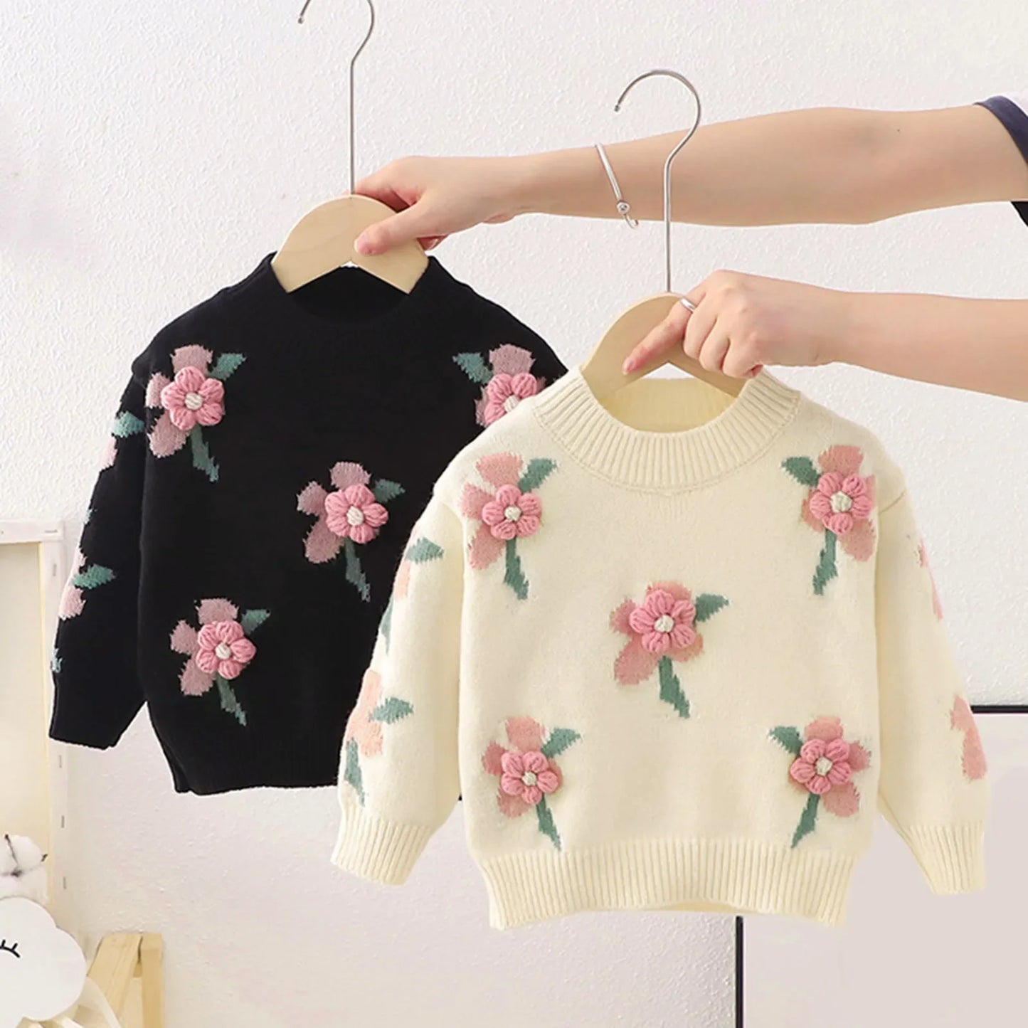 Toddler Kid Clothes Baby Boys Girls Knitted Sweater Embroidered flowers Loose Autumn Winter Warm Children Pullover Sweatshirts