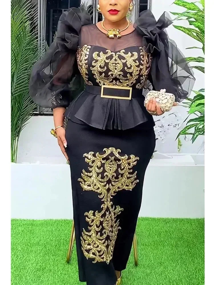 Amay Plus Size Evening Dresses for Women African Luxury Sequin Gown Elegant Spring Wedding Party Long Dress Ankara Ladies Clothing