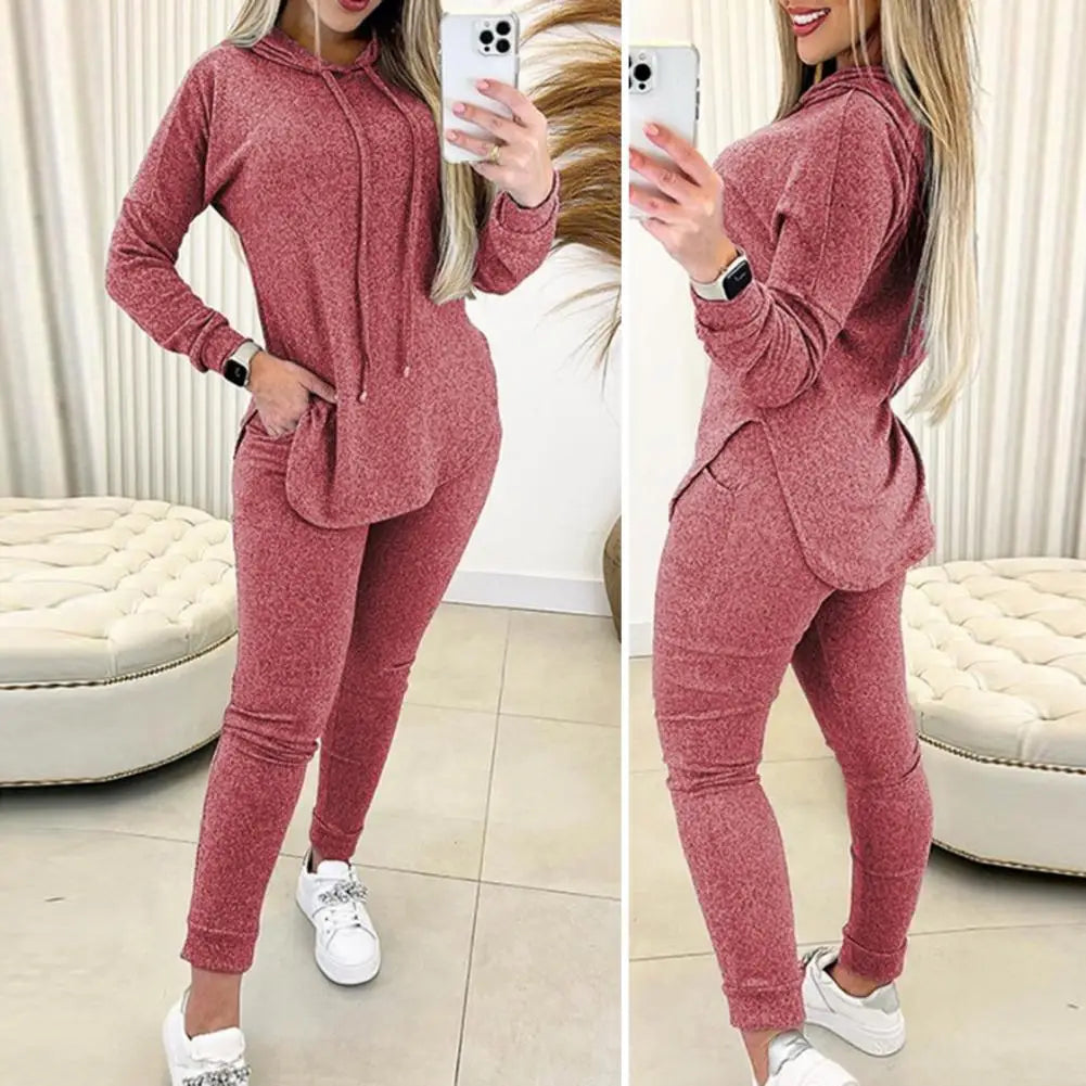 Maxy 2 Piece Set Women Outfit 2024 Spring Fashion Hem Slit Long Sleeve Hooded Sweatshirt & Casual Pocket Design High Waist Pants Set