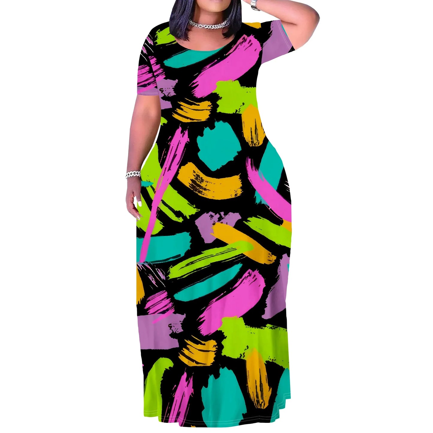 Maxy Plus Size Long Dress Sexy Outfits for Women Printed Loose Cute Dress