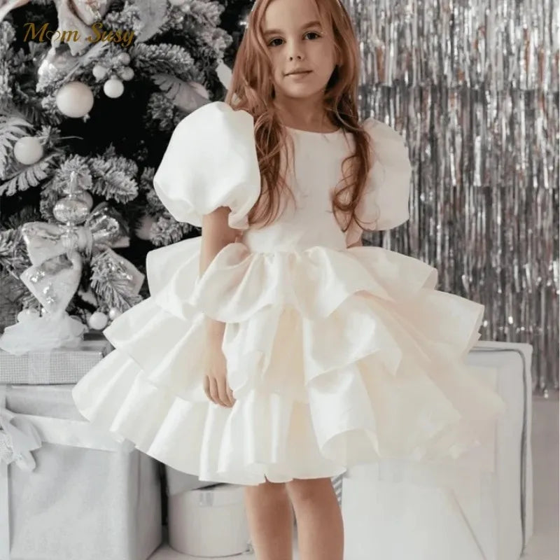 Maxy Fashion Baby Girl Princess Layered Dress Puff Sleeve Infant Toddler Teen Vestido Party Birthday Ball Gown Baby Clothes 1-12Y
