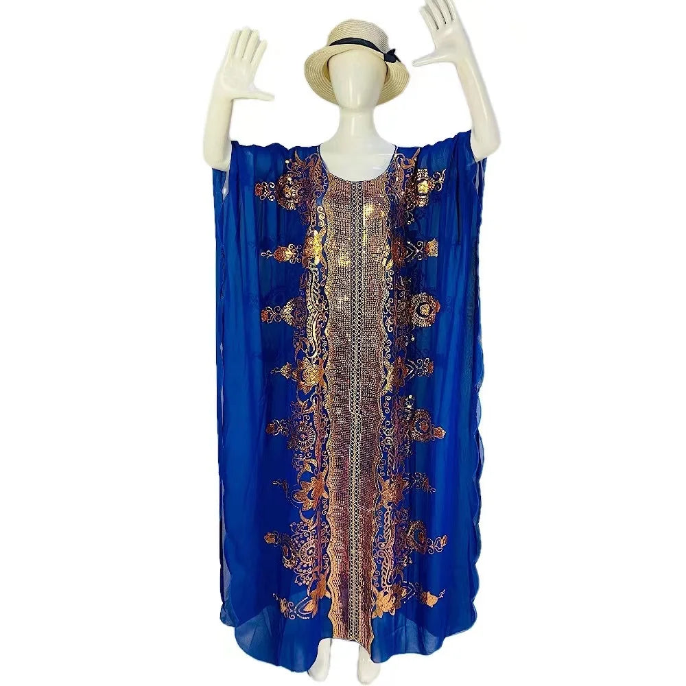 Maxy New Middle East Loose Large Size Dubai Chiffon Elegant Temperament Sequined  Spring Traditional Ethnic Style Dress