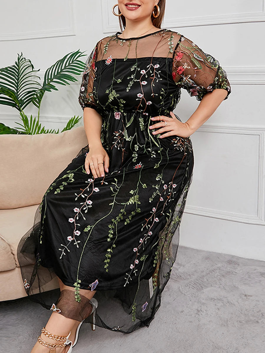 Maxy Women s Lace Dress Off Shoulder Floral Embroidered Short Sleeve V Neck Plus Size Evening Party Elegant Gown