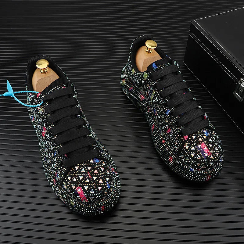 Visco European Rhinestone Thick Soled Casual Sport Shoes Men's Spring Summer Fashion Luxury Sneakers Youth Male Flats Outdoor Derby
