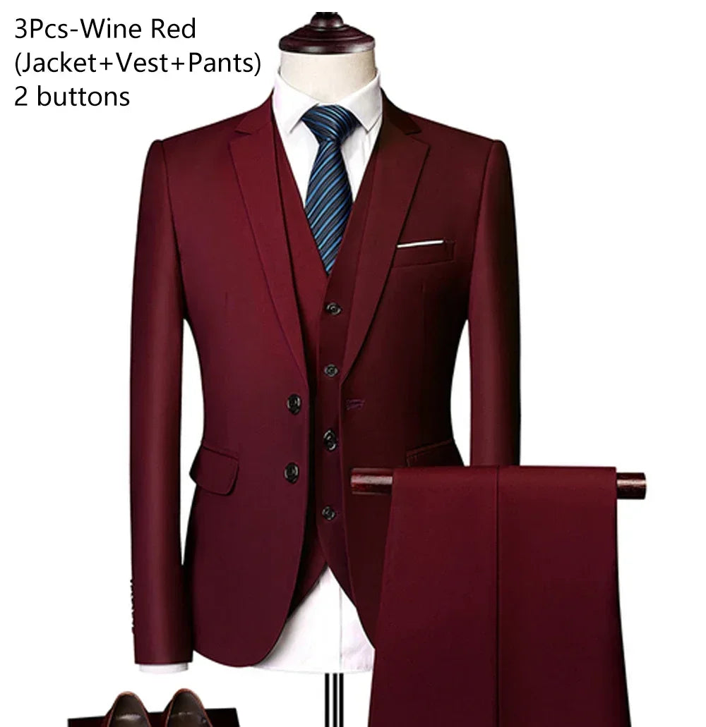Visco Men Suits For Business Wedding Blazers 2 Pieces 3 Sets Elegant Full Vest Pants Coats Formal Jackets Luxury