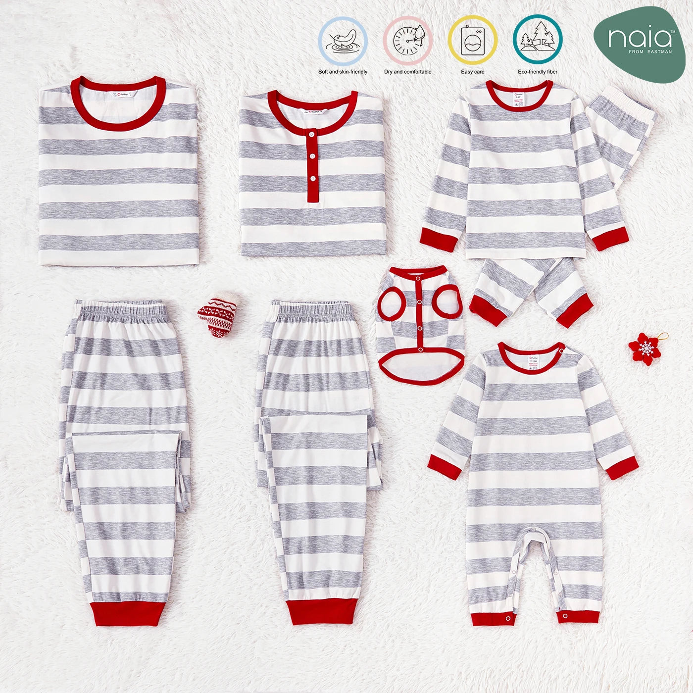 PatPat Christmas Family Matching Grey Striped Long-sleeve Naia™ Pajamas Sets (Flame Resistant)
