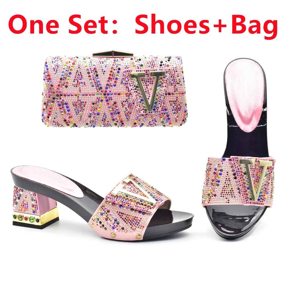 Maxy New Arrival Italian Shoes and Bags To Match Shoes with Bag Set Decorated with Rhinestone African Italian Party Shoes and Bag Set