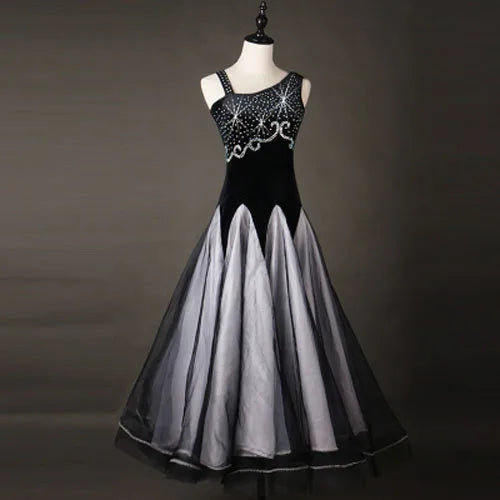 Maxy Waltz Ballroom Competition Dress Practice Wear Dance Performance Stage Costume Evening Party Gowns Rhinestones Big Swing