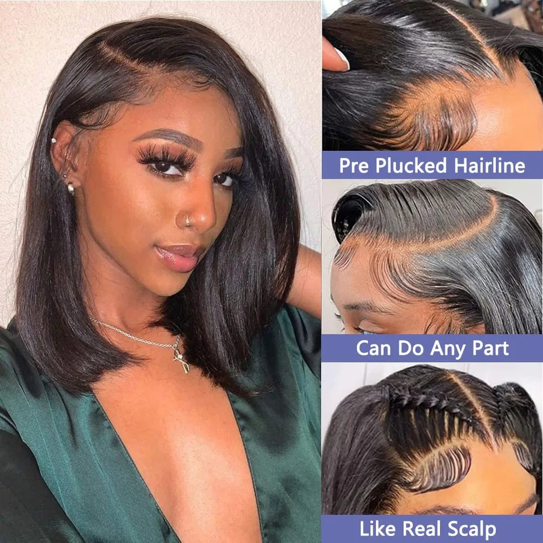 Wear And Go Glueless Wigs Human Hair Bob Straight Pre Cut Lace Front Wigs Human Hair Upgraded No Glue Lace Front Wigs For Women