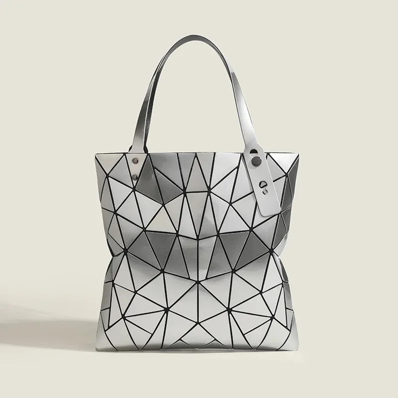Maxy PVC Tote Bag Women Shoulder Bags Simple Geometric Large Capacity Handbag Lattice Pattern Bag Casual Tote